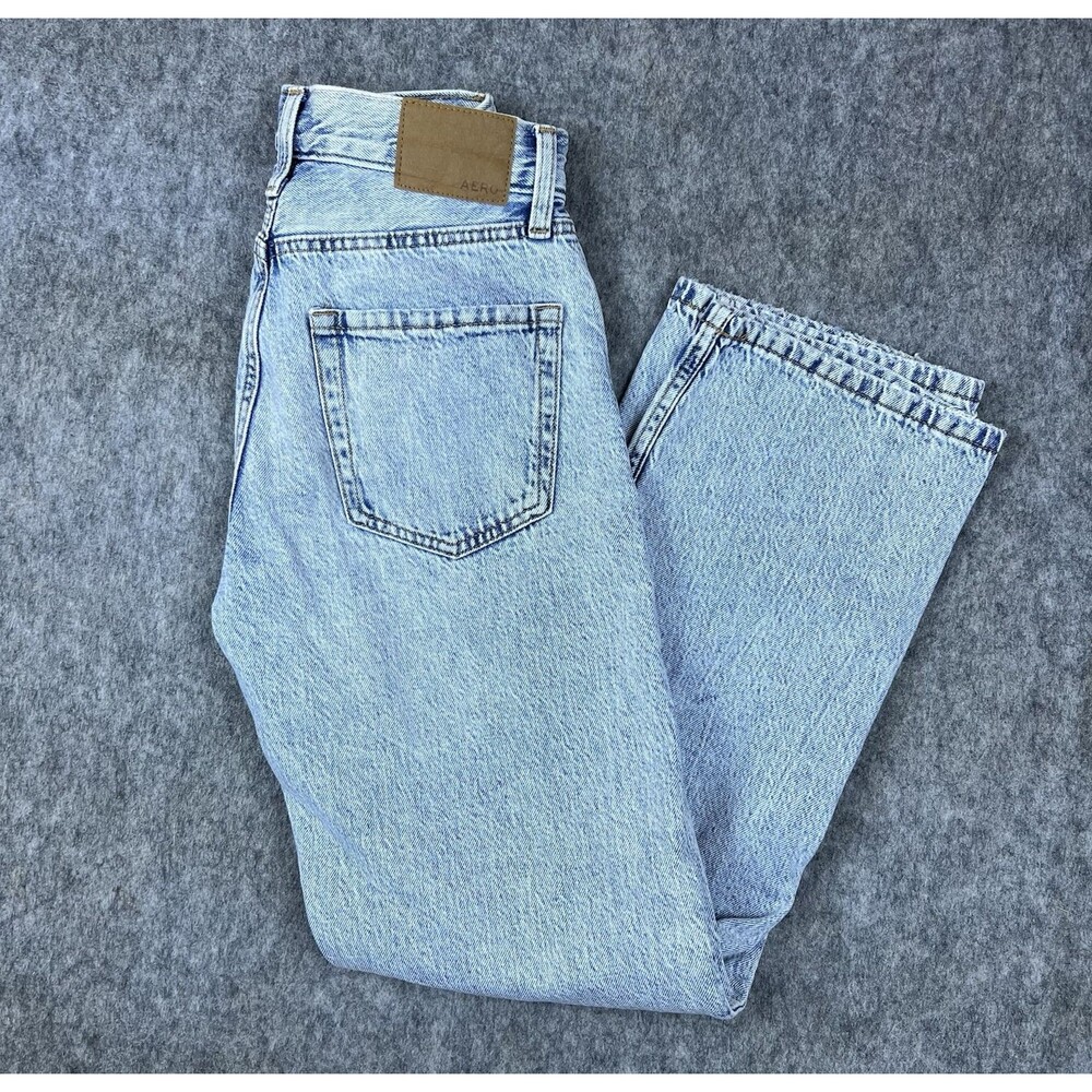 Aeropostale Women's High Rise Baggy Jeans Light Wash Denim Distressed Size 0 R
